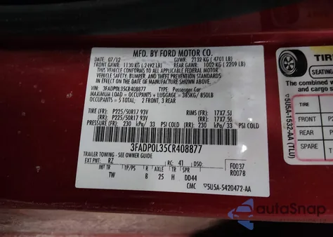 2012 Ford Fusion Hybrid из США, поврежденный, VIN 3FADP0L35CR408877